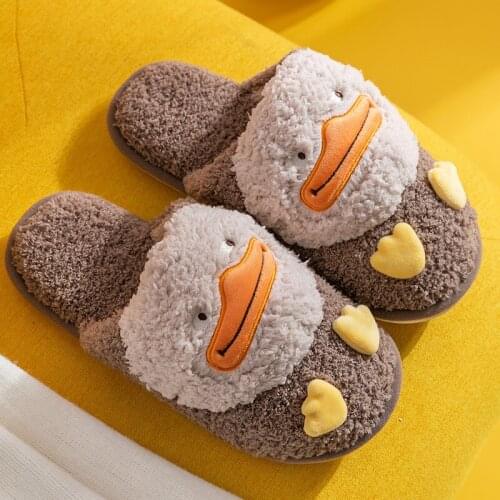 Women Men Slippers Indoor Flip Flops Winter Warm Duck Cartoon Cute Fashion Silent Non-Slip Home Couples Shoes Slides Flat Casual