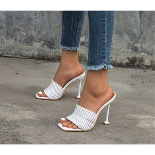 Square toe Womens Slipper shoes Summer Mules Sandals Multi knot Sexy high heel Slides Ladies Rome shoes Women Slippers