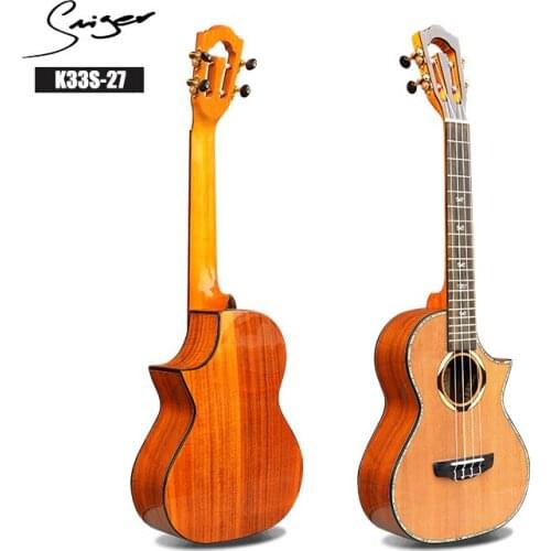 Sminger 1Pc Ukulele K33S-27 Solid Spurce Ukulele Soprano Rosedwood Uke 26'Tenor Sharp Cutaway High Gloss Ukulele With Bag