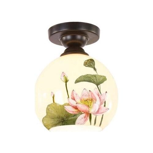 Chinese style vintage lotus pattern glass ceiling lights Rusal antique E27 LED lamp for porch stairs pavilion vestibule