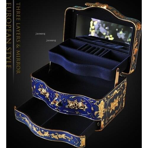 European-style Rings Three-layer Storage Box Necklace Bracelet Jewelry Organizer Earrings Drawer Type Makeup Container with Lock