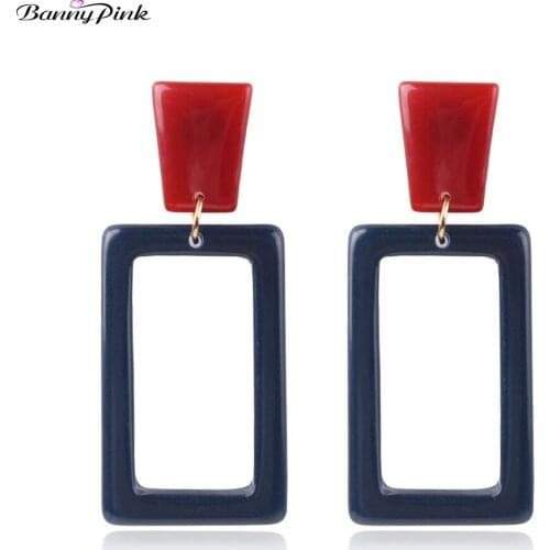 Banny Pink New Korea Resin Statement Dangle Earrings For Women Chunky Geometric Pendant Drop Earrings Rectangle Earrings Brincos