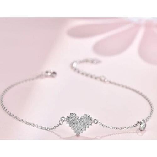 925 Sterling Silver Crystal Heart Charm Bracelet &Bangle For Women Wedding Girls Friendship Statement Jewelry SL094