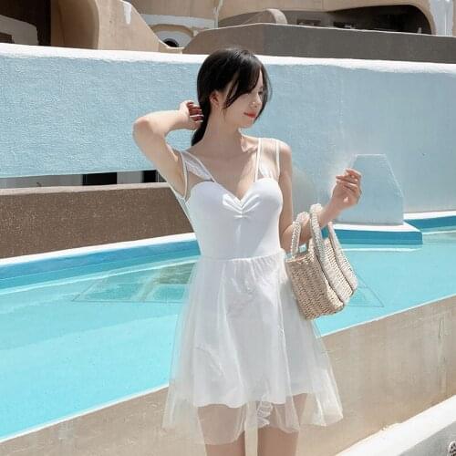 2021 Korean Sexy One-Piece Dress Swimsuit For Women Plus Size Korean Swimwear Female One Piece Trendy Backless Bathing Suit Lace