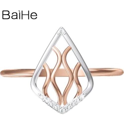 Byhor Solid 14K White+Rose Gold 0.032ct H/SI Natural Diamonds ring Women Fine Jewelry кольца кольцo Engagement Gift ring