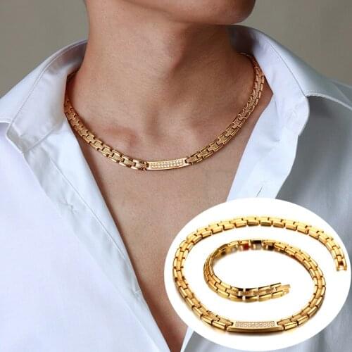 Vinterly Crystal Choker Women Gold-color Health Energy Germanium Magnetic Choker Necklace Stainless Steel Chain Necklace Women