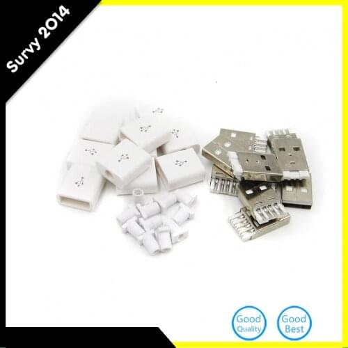 10Pcs White DIY USB 2.0 A Male 5P Plug Assembly Adapter Connector Plug Socket diy electronics