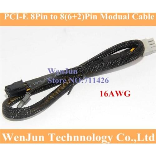 10pcs/lot High Quality Black Sleeved 8Pin PCI-E to 8(6+2)Pin Modular Power Supply Cable for OCZ ZT/Great wall 58CM 16AWG