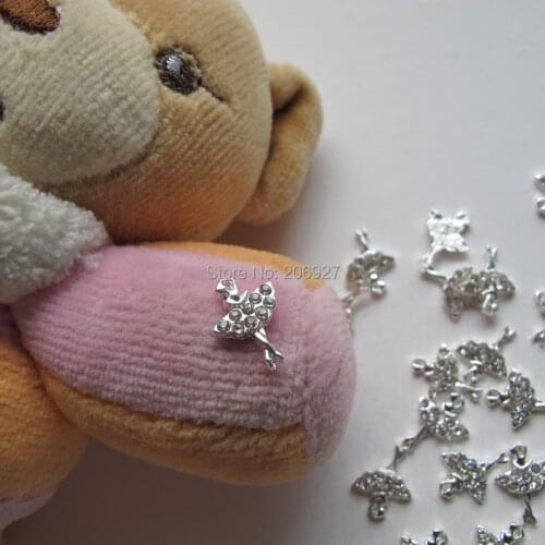 MD-397 10pcs Fancy Crystal Rhinestone Silver Dancing Girl Deco Metal Charms Metal Deco Charms Nail Art