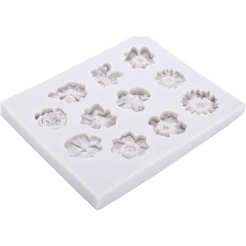 Silicone 11 Cavity 3D Flowers Mold Small Rose Flower Cake Mold For Fondant Cake Border Decor DIY Chocolate Cookies Bakeware