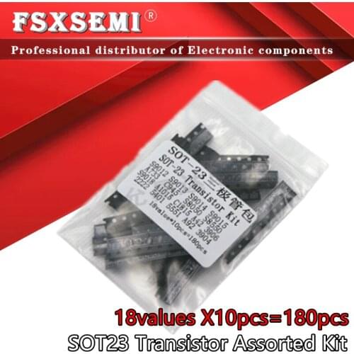 18values X10pcs=180pcs SOT23 Transistor Assorted Kit 2N2222 S9013 S9014 S9015 S9018 S8050 S8550 5551 5401 2N3904 2N3906 C1815