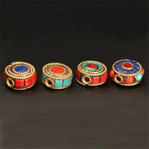 2 Pcs/Lot) 13x7mm Metal Copper Beads Flat Round Beads Spacer Beads 2mm Hole Buddha Beads For Jewelry Making