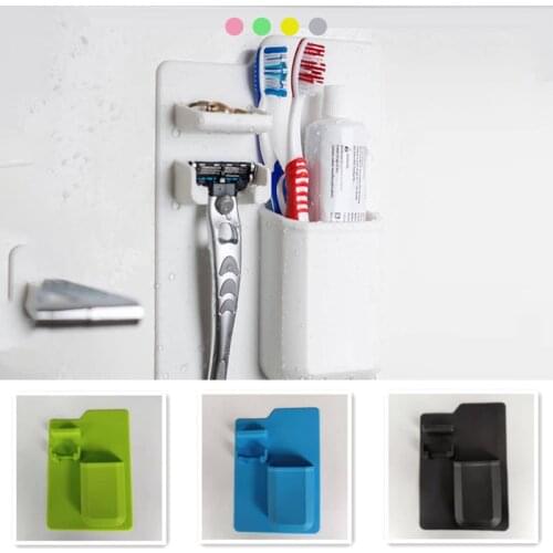 Shaver Shelf Bathroom Organizer Portable Multifunction Toothbrush Holder Toothpaste Rack Wall Mounted Silicone 21.5*14.5*4cm