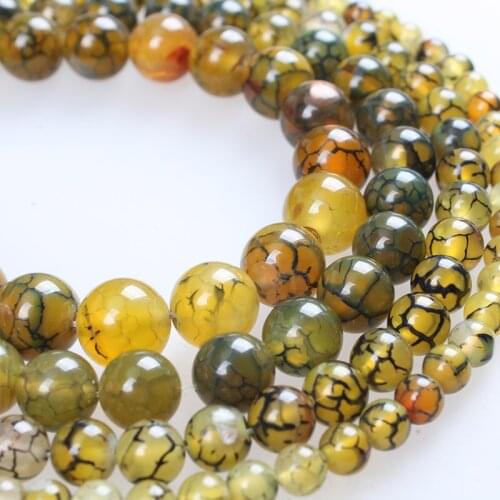 Natural Stone Beads Yellow Green Dragon Vein Agate Round Loose Beads 6 8 10 12mm For Bracelets Necklace Jewelry Making