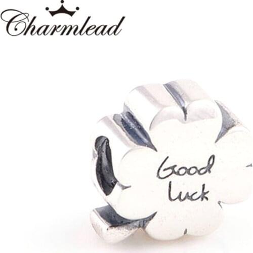 Charmlead 925 Sterling Silver Openwork Letter Good Luck Clover Charm Beads DIY Jewelry Making