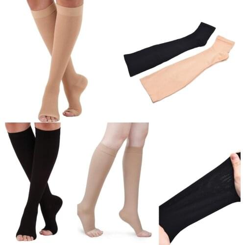 S-XL Elastic Open Toe Knee High Stockings Varicose Veins Treat Shaping Graduated Pressure Stockings Calf Compression Stockings