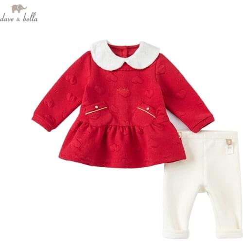 DB18947 dave bella autumn baby girls fashion cartoon draped clothing sets kids girl cute sets children 2pcs suit
