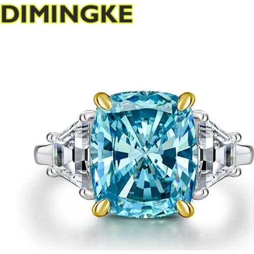 DIMINGKE 10*12 Square Aquamarine Yellow Pink Diamond Ring Woman Wedding Engagement 100-S925 Sterling Silver Jewelry
