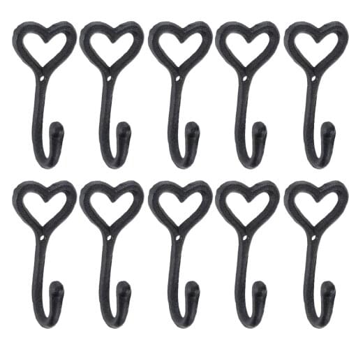 DRELD 10pc Love Heart Coat Hooks Cast Iron Wall Mount Hanger Wall Mounted Vintage Hat Bedroom Home Holder Black Hanger Hook