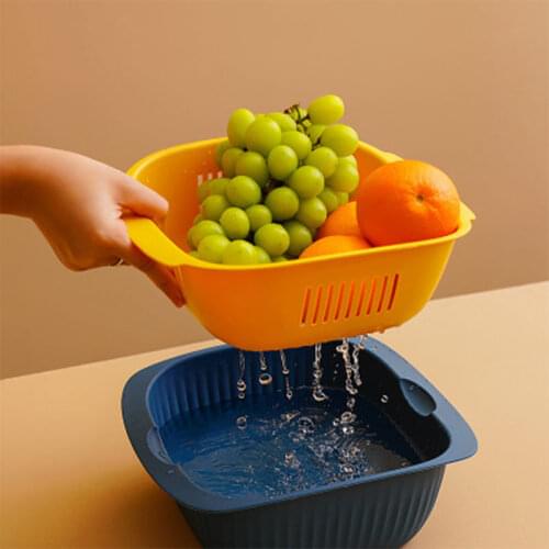 Double-Layer Drain Basket Household Kitchen Multifunctional Plastic Vegetable Basket Fruit Vegetable Basket Vegetable Basin