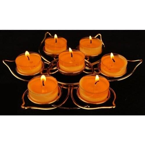 Festival Small Size Tealight Candlestick Round Lotus Flowers Iron Cheap Candle Holder Seven Crisp Oil Lamps for Buddhist