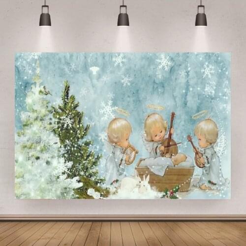 Angel Baby Winter Snow Background Portrait Photography Baby Lullaby Party Decor Photographic Backdrops Photocall Studio