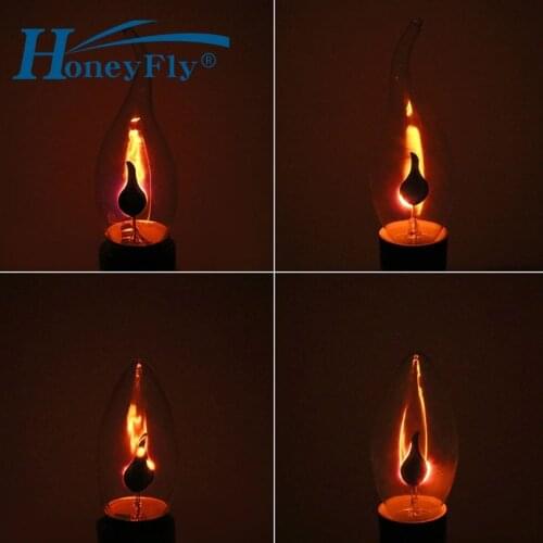 HoneyFly LED Flame Edison Bulb Orange E27 E14 Light 220V 3W Vintage Flickering Effect Fire Novel Candle Tip Lamp