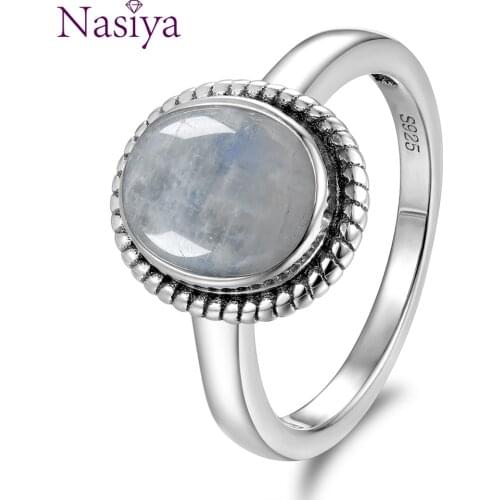 New Fashion 8x10 MM Oval Natural Moonstones Rings Womens 925 Silver Jewelry Ring Wholesale High Quality Gifts Vintage Fine