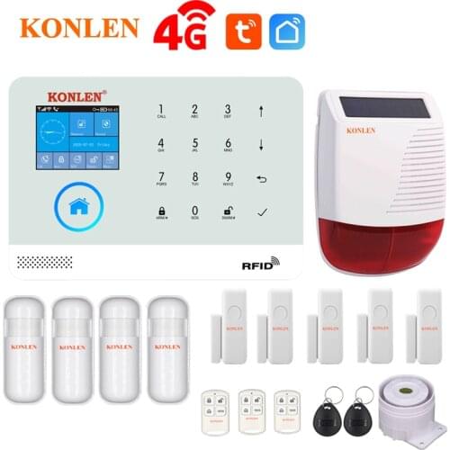 KONLEN 3G 4G GSM Tuya Smart Life WIFI Home Security Alarm System APP Remote Control For House Protection With IP Camera Wireless