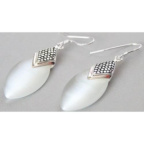 PRETTY WHITE CAT EYE STONE 925 STERLING DANGLE HOOK EARRINGS earrings natural Luxury Ms. girl Wedding Jewelry