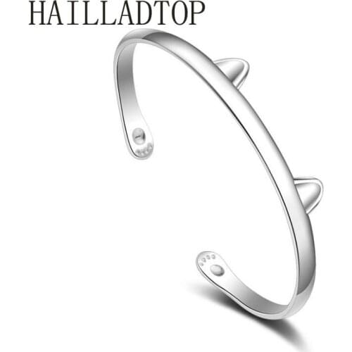 Cute Cat Bracelet Opening Silver Bracelet Women Fashion OL Jewelry Auspicious Animal Jewelry Kids Jewelry Bracelets and Bangles