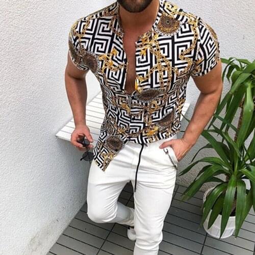 Fashion Nation Style Summer Mans Shirt Printing Stand Collar Single-Breasted Short Sleeve Loose Hawaiian Henley Casual Shirt