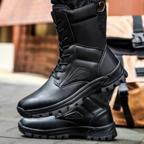 Fashion trend of high-top mens autumn and winter Martin boots waterproof and antiskid outdoor thick-soled cycling boots