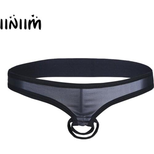 Men Male Exotic Lingerie Gay Ring Panties Sissy Crotchless Penis Hole Open Butt Patent Leather Briefs Sexy Underwear Underpants