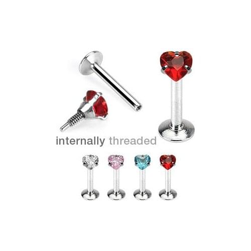 Heart CZ Prong Set Internally Threaded Monroe Labret 1.2*8*3mm Lip Ring Mixed Colors Body Jewelry