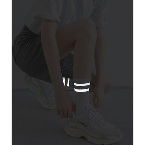 Striped Socks Women Night Bright Socks Hip Hop Streetwear Harajuku Crew Socks Woman Light Funny Socks Black White Wholesale Sox