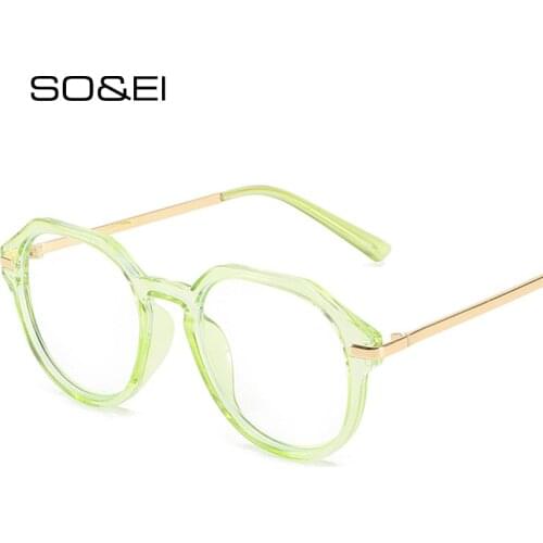 SO&EI Retro Polygon Round Women Glasses Frame Fashion Clear Anti-Blu-Ray Eyewear Men Optical Candy Color Frame Computer Goggle