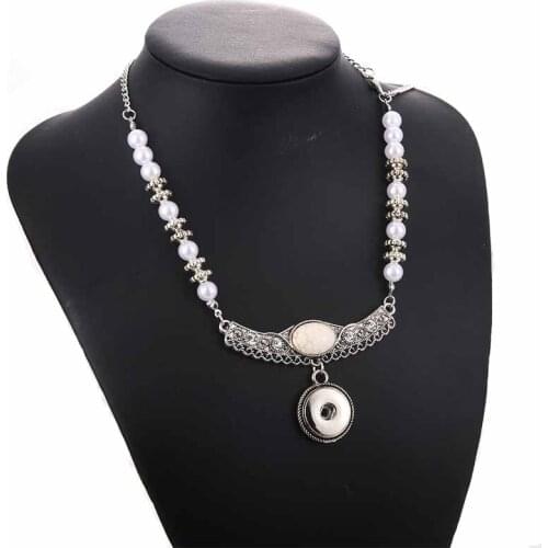 Bohemian Ethnic Style Beaded Necklace Natural stone Necklaces Snap Button Necklace Fit 18mm Snap Buttons Snap Jewelry 0060