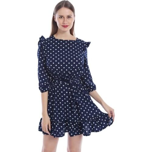Polka Dot Dress For Women Casual 3/4 Sleeves Sleeve Summer Dress Vestidos A- Line Pleated Dress Clothes 2021