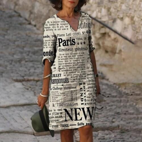 Summer Dress Fashion Womens Casual V-Neck Short Sleeve Journal Printing Dress Vestidos Robe Femme dresses for women