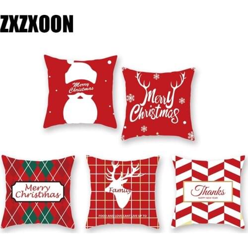 Merry Christmas Polyester Animals Deer Trees Decorative Throw Pillows Cushion Cover Case Sofa Car Home Decoration