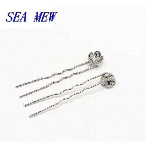 SEA MEW 20 PCS 75mm*1.2mm Flower Hair Fork Blank Setting,Flower Base Hair Sticks For Women Hair Jewelry Making