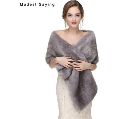 Silver Faux Fur Wedding Wraps 2020 New Arrival Fur Bridal Shawls women Winter Fur Warm Scarives Long Hair Wedding Ups