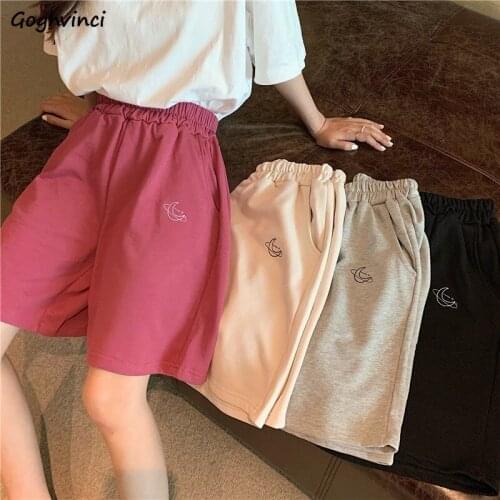 Shorts Women Printed Harajuku Ins Korean Style Solid Elastic High Waist College Loose Wide Leg Trousers Female Pockets Leisure