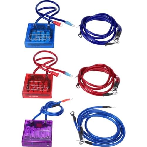 Universal Digital Display Fuel Saver Voltage Stabilizer Regulator Kit W/ 3 Earth Ground Cables for Car Truck Auto Accessories