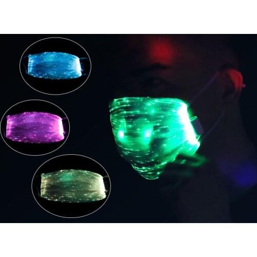 Hot Sale LED Colorful Glowing Rechargeable Fiber Optic Mask Nightclub Electric Syllable Glowing Toy Fiber Cloth Christmas Party