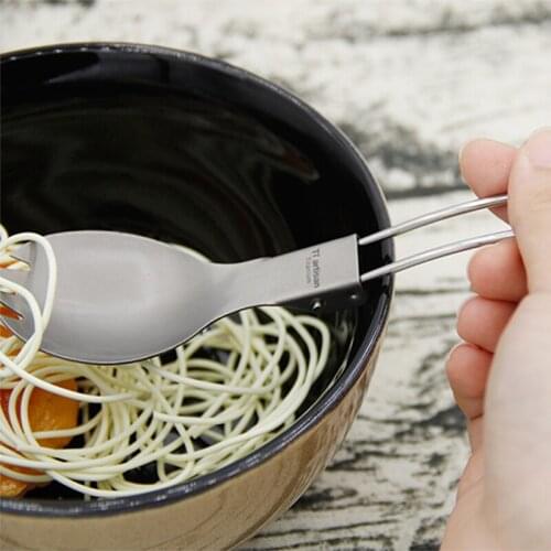 Tiartisan Titanium Folding Spoon Portable Camping Cutlery Spork Travel Picnic Hiking Tableware Fork Spoon Only 15g Ta8001