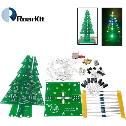 Three-Dimensional 3D Colorful Christmas Tree DIY Kit Red/Green/Yellow 7 Colors LED Water Lamp Flash Circuit Electronic Fun Suite