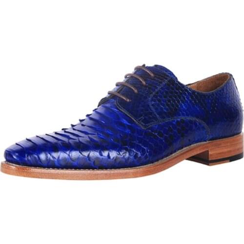 Hulangzhishi Python skin custom manual Men dress shoes lace-up youth male business Round head snake men formal shoes