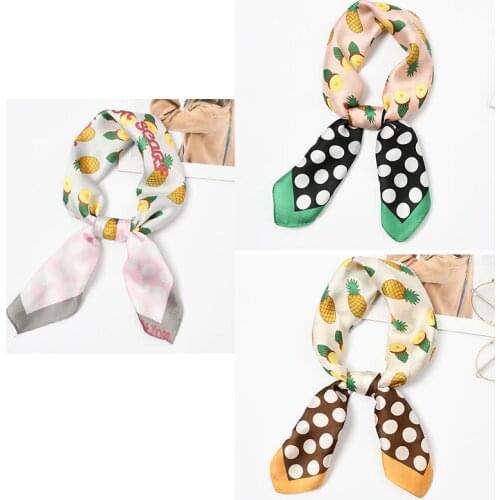 Yishine 20pc Mix Colors Multifunction Pineapple Printed Womens Satin Small Square Wraps Scarves Shaw Polyester Silk Scarf